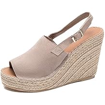 Women's Ladies Fashion Casual Peep Toe Espadrille Wedges Sandals Ankle Buckle High Platform Roman Shoes