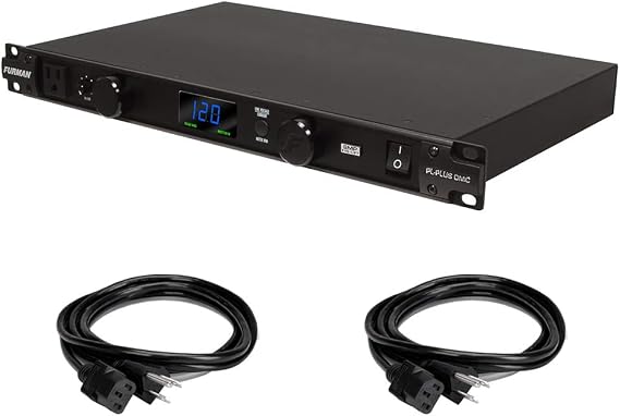 Furman PL-PLUS DMC Power Conditioner with Voltmeter/Ammeter and (2) Extension Cable (18 AWG, Black, 3') Bundle