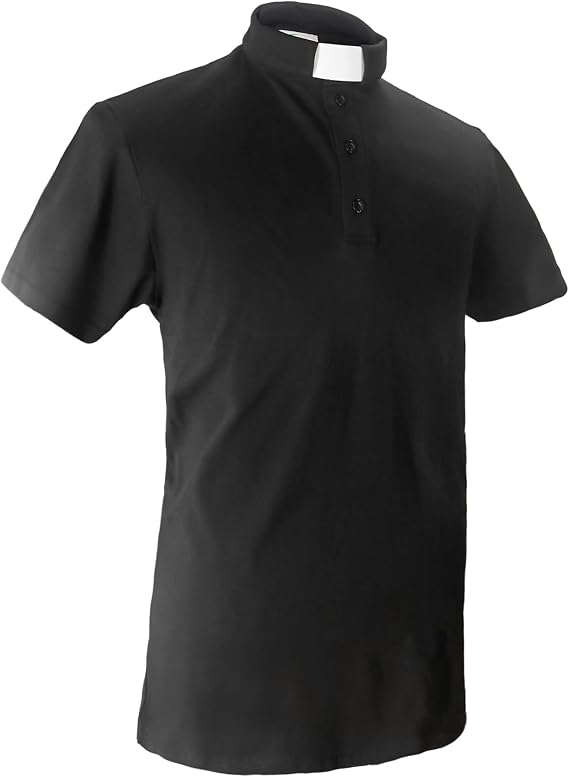 IvyRobes Men's Tab Collar Clergy Polo Shirts Short Sleeves Black
