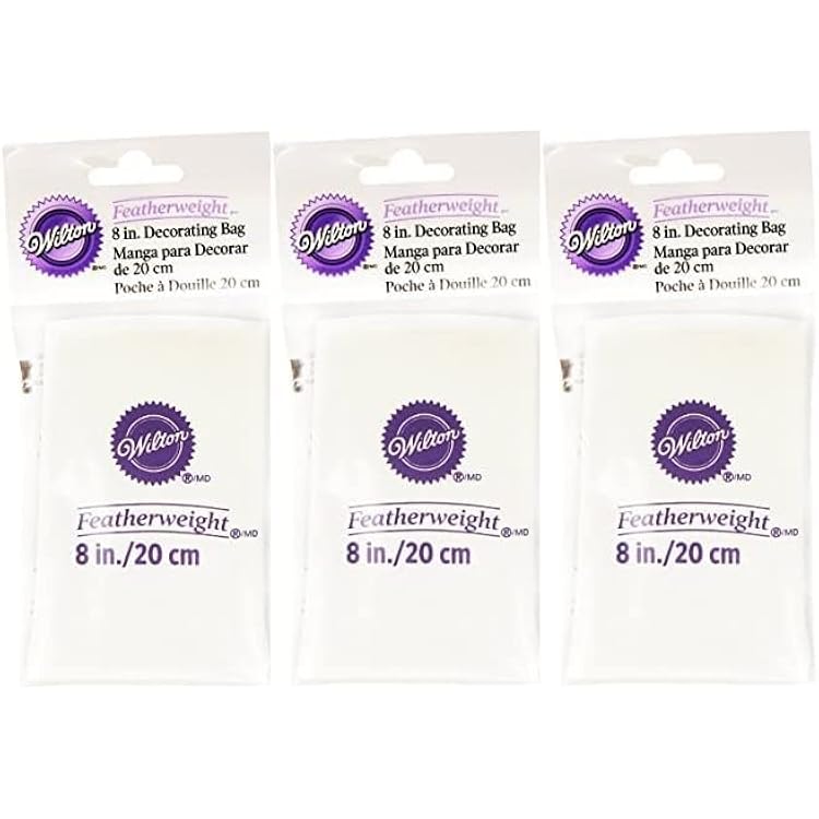 Wilton 8 inch Featherweight Decorating Bag 3-Pack - Round Opening - Paper Material - White Color - Piping Bag - Piping Tip