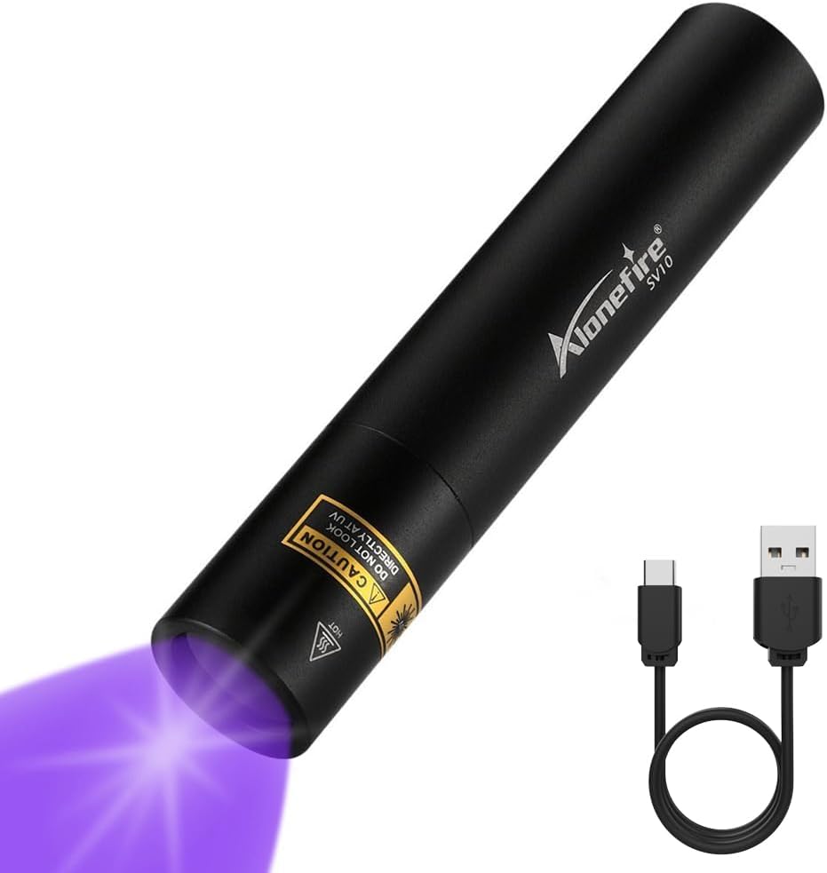 Alonefire SV10 5W UV Torch 365nm Portable USB Rechargeable Black Light Torch Pet Urine Detector for Resin Fishing Geocaching Amber Search with Charging Station Built-in Battery