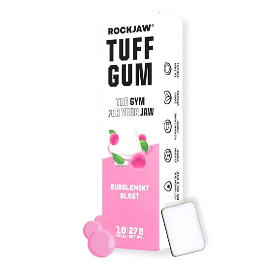 ROCKJAW Tuff Gum 2.0 with B Vitamins (Stim-Free) - 10 Pack - 100% Xylitol, Aspartame-Free, Sugar-Free (Bubblemint Blast)