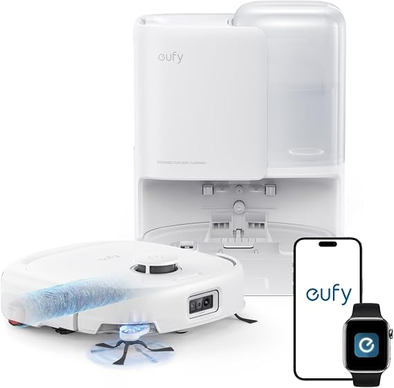 eufy E25 Robot Vacuum and Mop Combo, 20,000 Pa, HydroJet Roller Mop | Extendable Side Brush, All-in-One Station, AI Obstacle Avoidance, Zero-Tangle Design, Edge-to-Corner Cleaning, White
