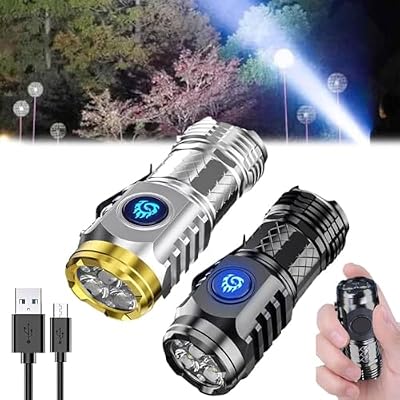 German Three-Eyed Monster Mini Flashlight Thumb Flashlight Mini Flash Super Power Flashlight Multi-Functional Mini Pen Clip Flashlight Light Steel High Lumen Rechargeable Waterproof 2PCS