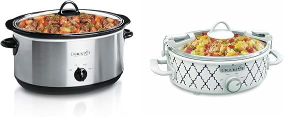 Crock-Pot 7 Quart Oval Manual Slow Cooker, Stainless Steel (SCV700-S-BR) & Small 2.5 Quart Casserole Slow Cooker, White/Blue