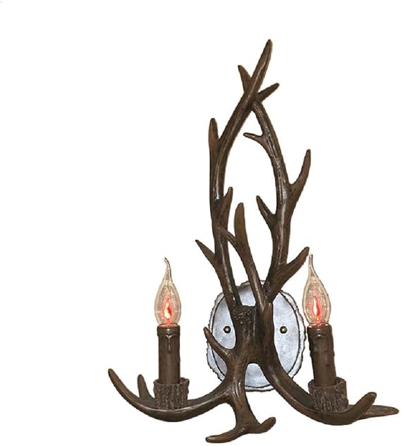 Resin Antler Wall Light, Candle Style Resin Wall Lamp 2-Light Deer Horn Living Room Sconce Lighting with Decorative Antler in Brown (Coffee)