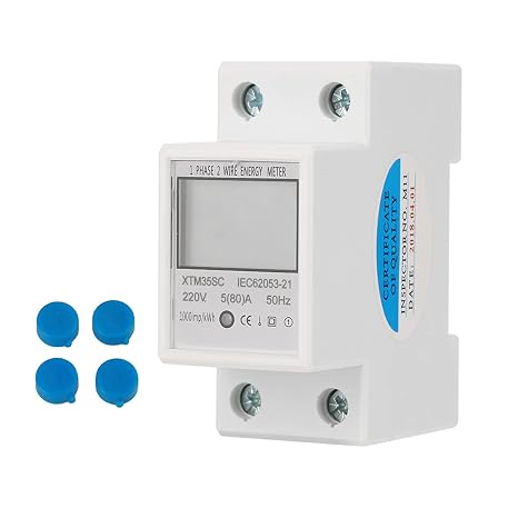 Digital Electricity Meter, Class 1 DIN Rail Energy Meter 5 80A LCD Power Monitoring for electrical panels workshops 1 Phase 2 Wire 2P 35mm rail 1 Pack