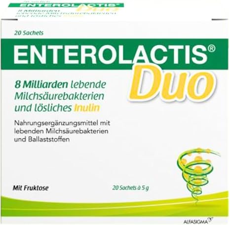 Enterolactis Duo - Natural Supply of the Intestinal Flora and the Gut Microbiome with L. Casei DG & Inulin - Lactose Free & Gluten Free Pack of 20 Bags