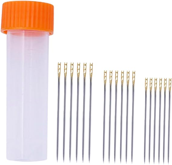 PHENOFICE 18pcs Tail Double Hole Steel Yarn Needles for DIY Stitching Sewing Crochet Embroidery Easy to Thread Storage Barrel