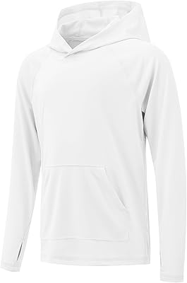 Boys Rash Guard Long Sleeve Hoodie Swim Shirt with Pocket Youth Kids UPF 50 Sun Protection Fishing Shirts Thumb Hole