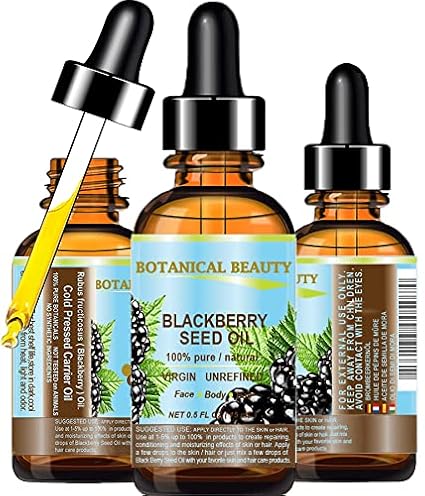 Botanical Beauty BLACKBERRY SEED OIL 100% Pure Natural Virgin Unrefined. Cold Pressed Undiluted Carrier Oil for Face, Skin, Body, Hair, Anti-Aging Face Oil (0.5 Fl Oz)