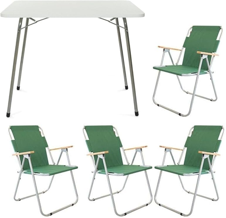 Bofigo 60X80 Katlanır Masa + 4 Adet Katlanır Sandalye Kamp Seti Bahçe Balkon Takımı Yeşil