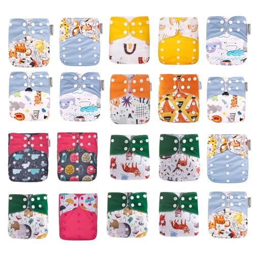 KaWaii Baby Reusable Unisex Cloth Diaper Shells, One Size Adjustable Washable Leak-Proof Pocket Baby Nappies - 20-Pack