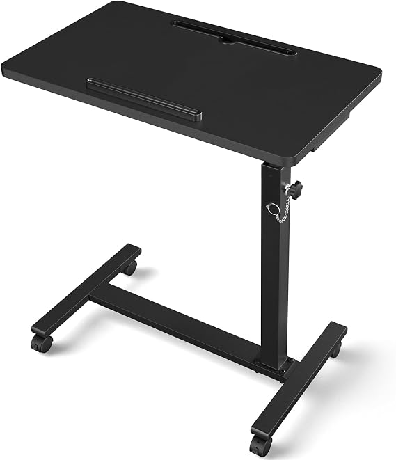 Eocnrhe Adjustable Overbed Bedside Table, Hospital Bed Table with Wheels, Portable Rolling Desk, Mobile Small Standing Desk, Rolling Laptop Stand, Computer Cart