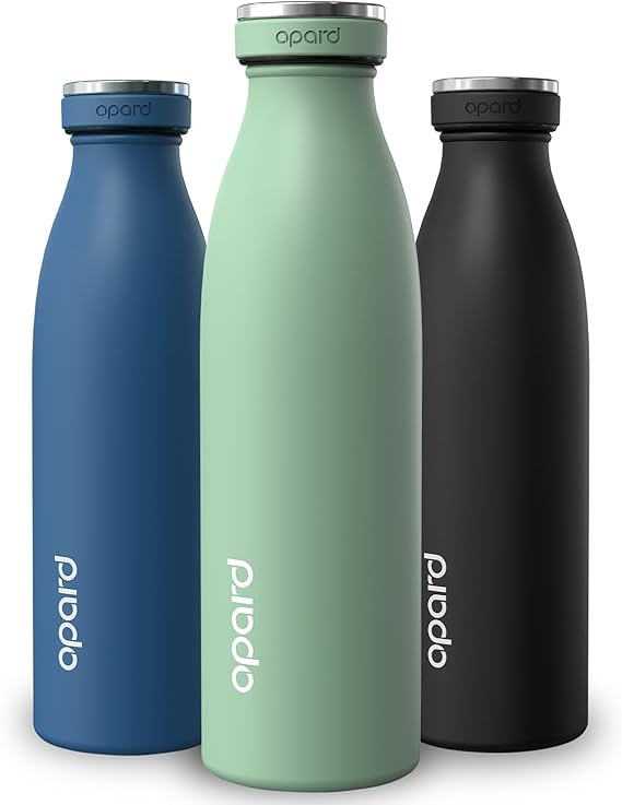 Opard Grip Insulated Water Bottle Stainless Steel, 36h Cold & 12hr Hot Metal Water Bottle 500ml, Leakproof Drink Bottle, No Sweat Thermal Flask for Adults Kids Mint Green