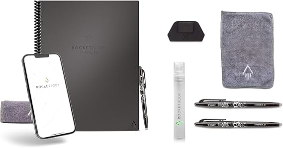 Rocketbook Planner & Notebook, Fusion : Reusable Smart Planner & Notebook & Smart Notebook Accessory Kit - 2 Black Capped FriXion Pens, 1 Spray Bottle, 1 Microfiber Cloth
