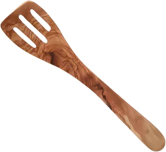 AramediA Olive Wood Slotted Spatula - Handcrafted 12" Cooking Utensil for Flipping & Stirring, Non-Stick Friendly, Durable Eco-Friendly Kitchen Tool - Made in Tunisia