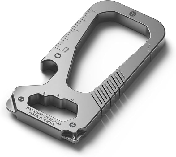 elago Multi-tool Titanium EDC Carabiner Keychain with Screwdriver | Flathead, Hex key, Ruler, Bottle opener, Multi-functional (Dark Gray)