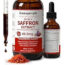 GREENPEOPLE Saffron Extract Supplements Drop - 24-in-1 88.5mg Saffron Extract with Ashwagandha,Black Cohosh & Lion's Mane for Mood&Focus,Stress Relief,Cortisol Reducer,Menopause Vegan 2FL OZ