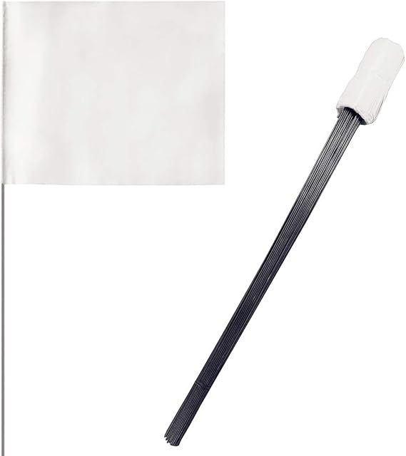 100 Pack Marking Flags 4-Inch by 5-Inch Stake Flags with 16-Inch Wire Staffs (White)