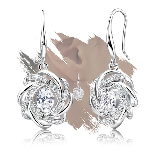 Sterling Silver Drop Dangle Earrings for Women Hypoallergenic Cubic Zirconia Classic Earrings for Sensitive Ears Fashion Ladies Dangling Earring Statement Jewelry Gifts for Christmas Birthday