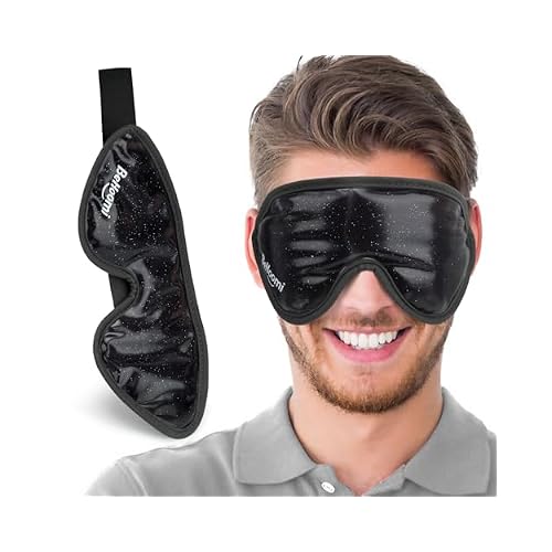 BeHoomi Cooling Eye Mask, Gel Eye Mask Cold Eye Ice Pack, Reusable Ice Mask, Cool Relaxation, No Freeze, Comfort Snug Fit, Cold Eye Compress for Home Spa, Office, Morning Refreshment, Black