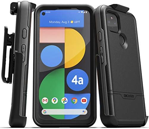 Encased Pixel 4a 5G Case with Screen Protector and Belt Clip Rebel Shield Heavy Duty Full Body Cover with Build-in Screen Guard and Holster for Google Pixel 4a 5G - Black