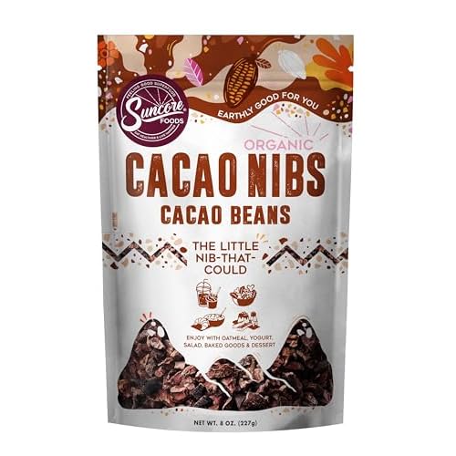 Suncore Foods Organic Cacao Nibs, Gluten-Free, Non-GMO, 8oz 1 Pack