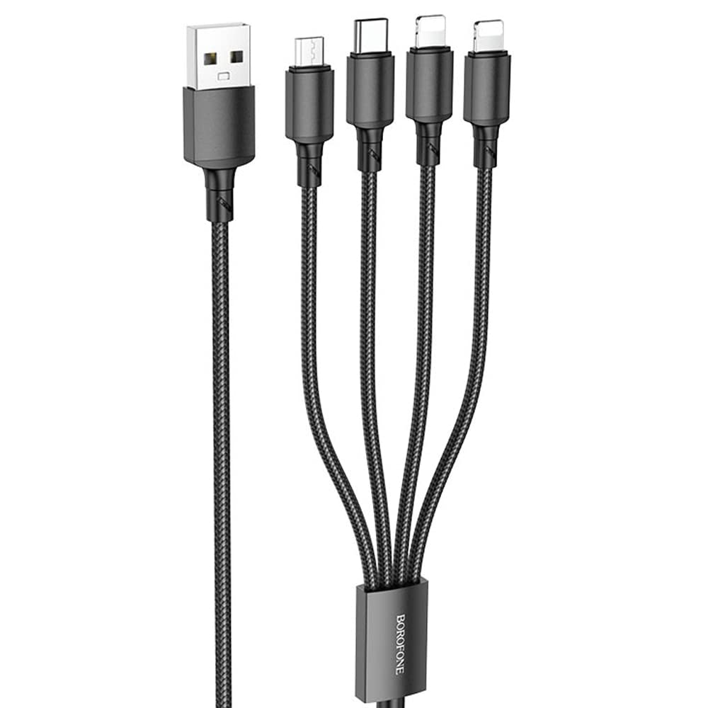 BOROFONE 4in1 Usb Cable Lightning  Micro  Type-c 4 in 1 Charging Cable for LightningMicro-USBUSB-C 1 meter 2A Current BX72 2x LightningType-CMicro End Cable