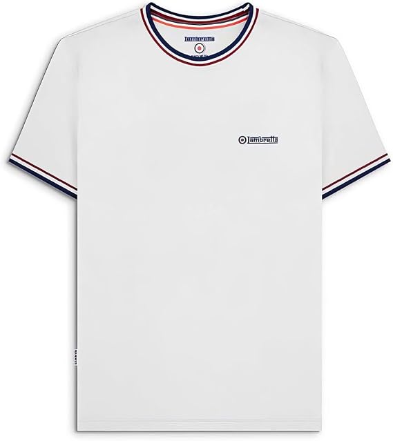 Lambretta Mens Triple Tipped Pique T-Shirt - White/Red - M