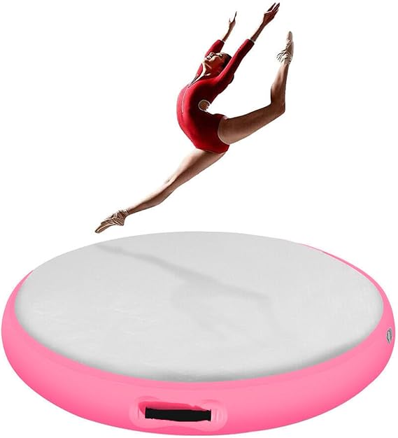 Inflatable Round Air Spot Mat with Pump for Yoga/Gym/Training | Durable PVC, Waterproof, Wear Resistant, Carry Bag, for Home Use/Cheerleading/Pool/Gymnastics