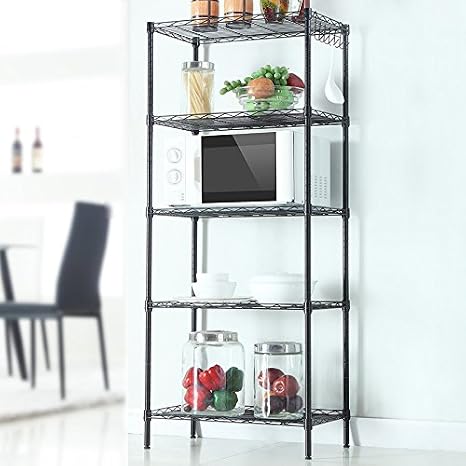 Alightup Multifunction Wire Shelving Unit Utility Cart Kitchen Storage Cart for Microwave Oven Bathroom Shelves Living Room Storage Shelves Changeable Assembly Floor Standing Black 5 Layers