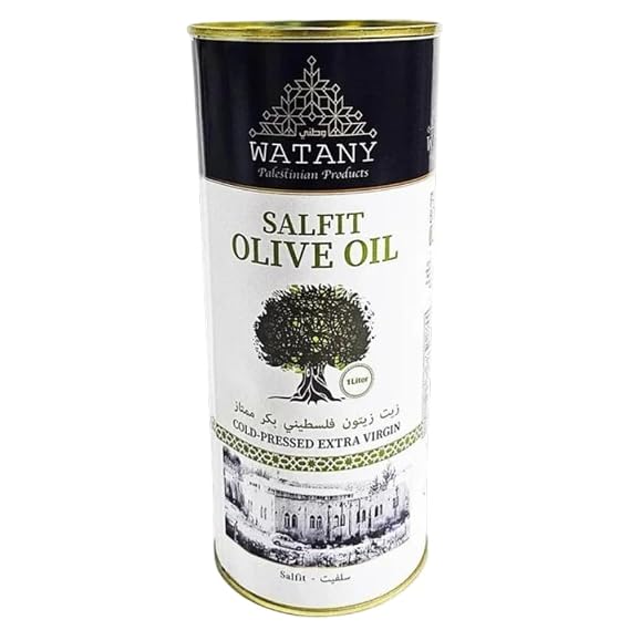Salfit Palestinian Extra Virgin Olive Oil Cold Pressed Olive Oil (1L & 16L Metal Tins), Olive Oil for Cooking, Salads, Dipping, Marinades & Mediterranean Recipes 1L