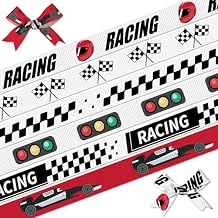 6 Rolls 2/5" Racing Ribbon for Sport Team Party Decor 18 Yard, Sports Themed Black White Checkered Ribbon for Wrapping Gift, Red Black Grosgrain Ribbons for Racing Events Decor DIY Supplies