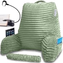 Homie Reading Pillow with Reading Light and Wrist Support, Has Arm Rests, and Back Support for Bed Rest, Lounging, Reading, Working on Laptop, Watching TV (Green)