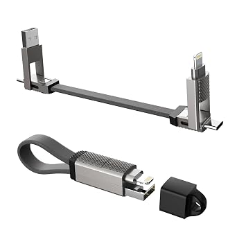 Keychain Charger 100W USB C Multi Charging Cable, 2-in-2 USB A+C to USB C+Lightning Fast Charger Cable, Travel Portable Magnetic Short Charging Cable for iPhone 16/15/14/13/12/iPad/MacBook/Samsung