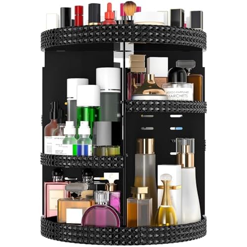 360 Degree Rotating Makeup Organizer for Vanity, Extra Large Capacity Beauty Organizer, Adjustable DIY 7 Layers Perfume Organizer, Skincare Organizers Fits AII Cosmetics and AccessoriesBlack