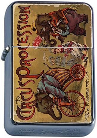 Silver Flip Top Oil Lighter Vintage Circus Design 001