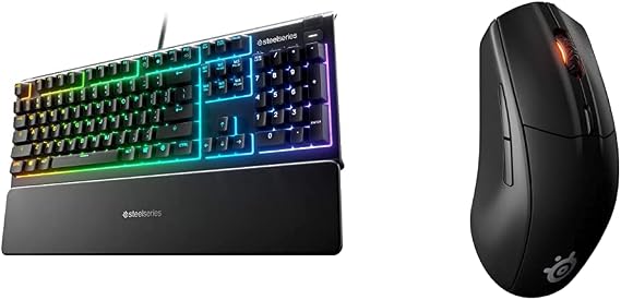 SteelSeries Apex 3 RGB Gaming Keyboard 10-Zone RGB Illumination IP32 Water Resistant Premium M with Rival 3 Wireless Gaming Mouse
