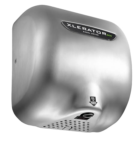 XLERATOReco XL-SB-ECO-1.1N Hand Dryer, Excel Hand Dryer, Sustainable, Eco-Friendly Automatic, Surface-Mounted, Brushed Stainless Steel Cover, 208-277V with Noise Reduction Nozzle