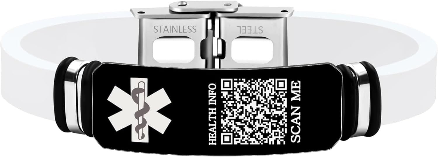 Uloveido Dynamic QR Code Medical Alert Bracelet for Men Women Scan to Update Medical Info No Medical Info Needed at Checkout Silicone Wristband with Stainless Steel Emergency ID Plate