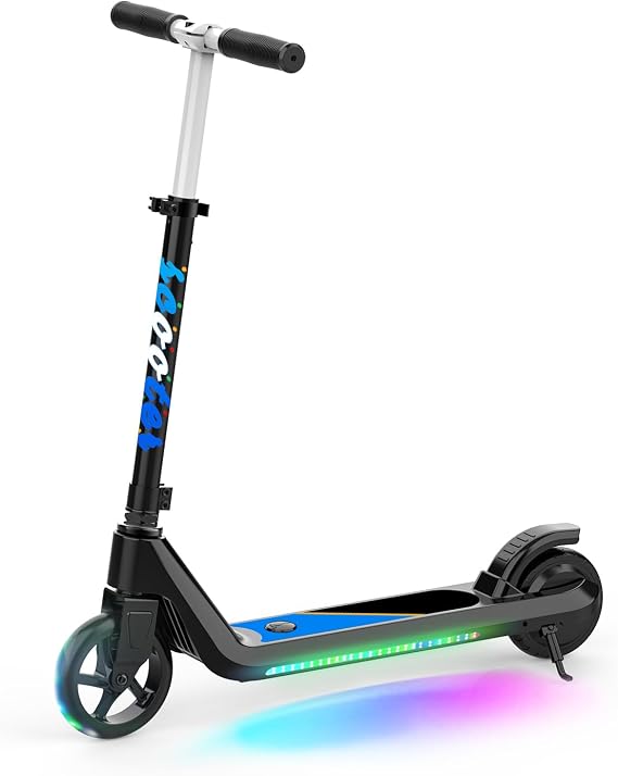 LINGTENG Electric Scooter for Kids Age of 6-9, Kick-Start Boost Scooter with Adjustable Speed and Height, Flash Wheel & Deck Lights