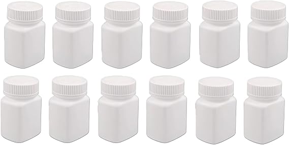 12Pcs 60ml/2oz Empty Portable White Square Plastic Solid Powder Bottles Holder Storage Container Case Box