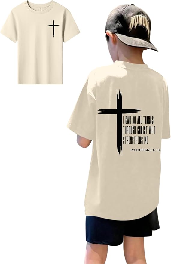KEEVICI Boys Christian Graphic Tees God Jesus Shirts for Kids Cross Faith Bible Verse Inspirational Religious Cotton T Shirt