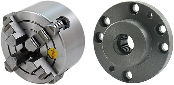 SHARS 4" 4 Jaw Independent Chuck Solid Hard Jaws with 1-8 TPI 3.93" Semi-Machined Threaded Back Plate, Machining Required 202-5419+202-6106-6 L[