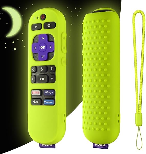 Hi Color Silicone Remote Cover for Roku Streaming Stick 4k, Roku Express 4K+ Remote, Roku Voice Remote (Official) RCA1R 2023,Roku Express Remote Cover with Lanyard(Glow Green)