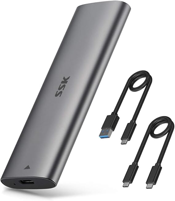 SSK NVMe SATA SSD Enclosure, M.2 to USB Adapter Reader USB-C 3.2 Gen 2 | For NVMe & SATA SSD,Tool-Free, M/B+M Key, PCIe 10Gbps / SATA 6Gbps, UASP Trim, 2230/2240/2260/2280, Tool-Free, LED Indicator