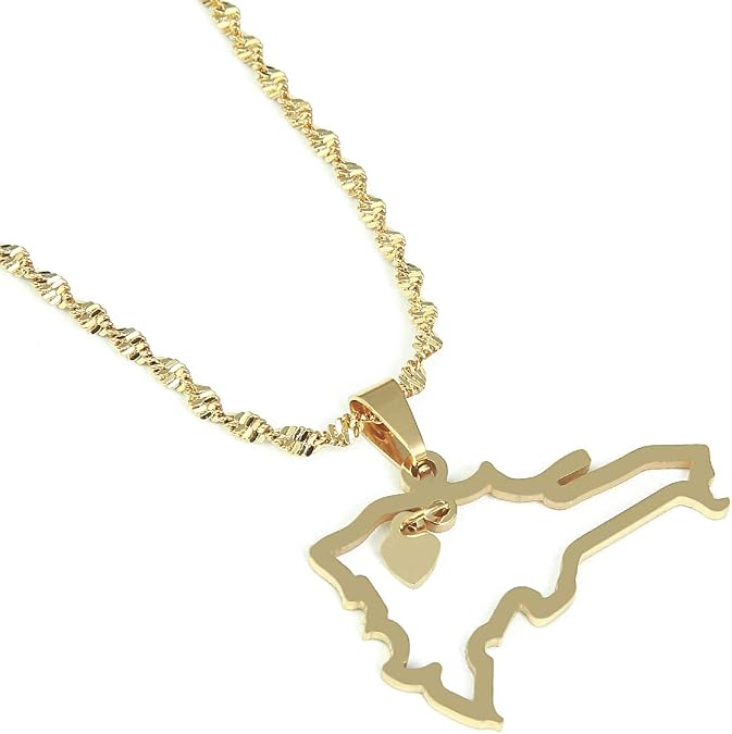 Stainless Steel Heart The Dominican Republic Map Pendant Necklace Jewelry Map of Dominican