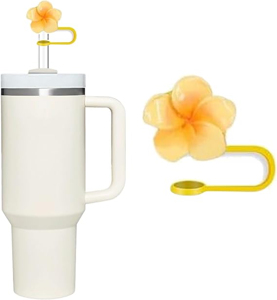 Plumeria Silicone Straw Topper for Stanley 30 & 40 Oz,Cute Plumeria Cover Cap,Splash Proof Straw Topper,Reusable Straw Cap Cover,Drinking Straw Tip Covers for Stanley (Yellow)