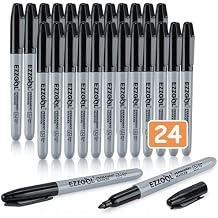 Ezzgol Black Permanent Markers Bulk, 24 Packs Fine Tip Permanent Marker, Waterproof Markers, Premium Smear Proof Pens, Quick Drying, Office Supplies for School, Office, Home
